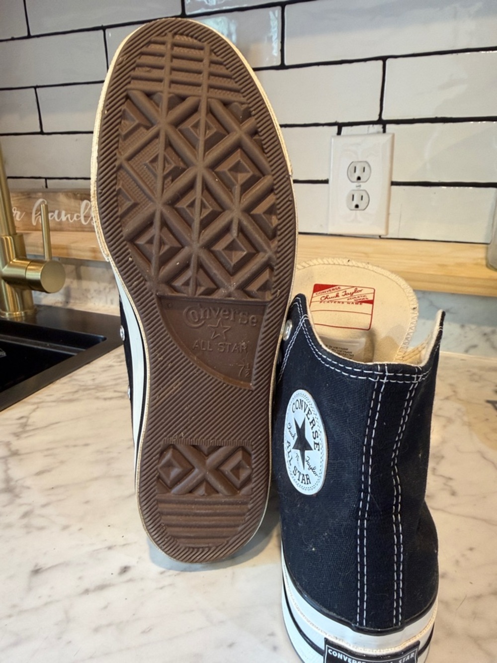 Converse Black and Cream High Top Sneakers - Picture 4 of 5